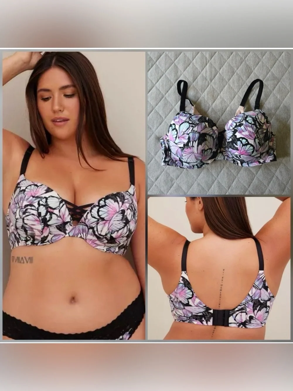 Torrid XO Plunge Push-Up Bra Size 40DD Butterfly print